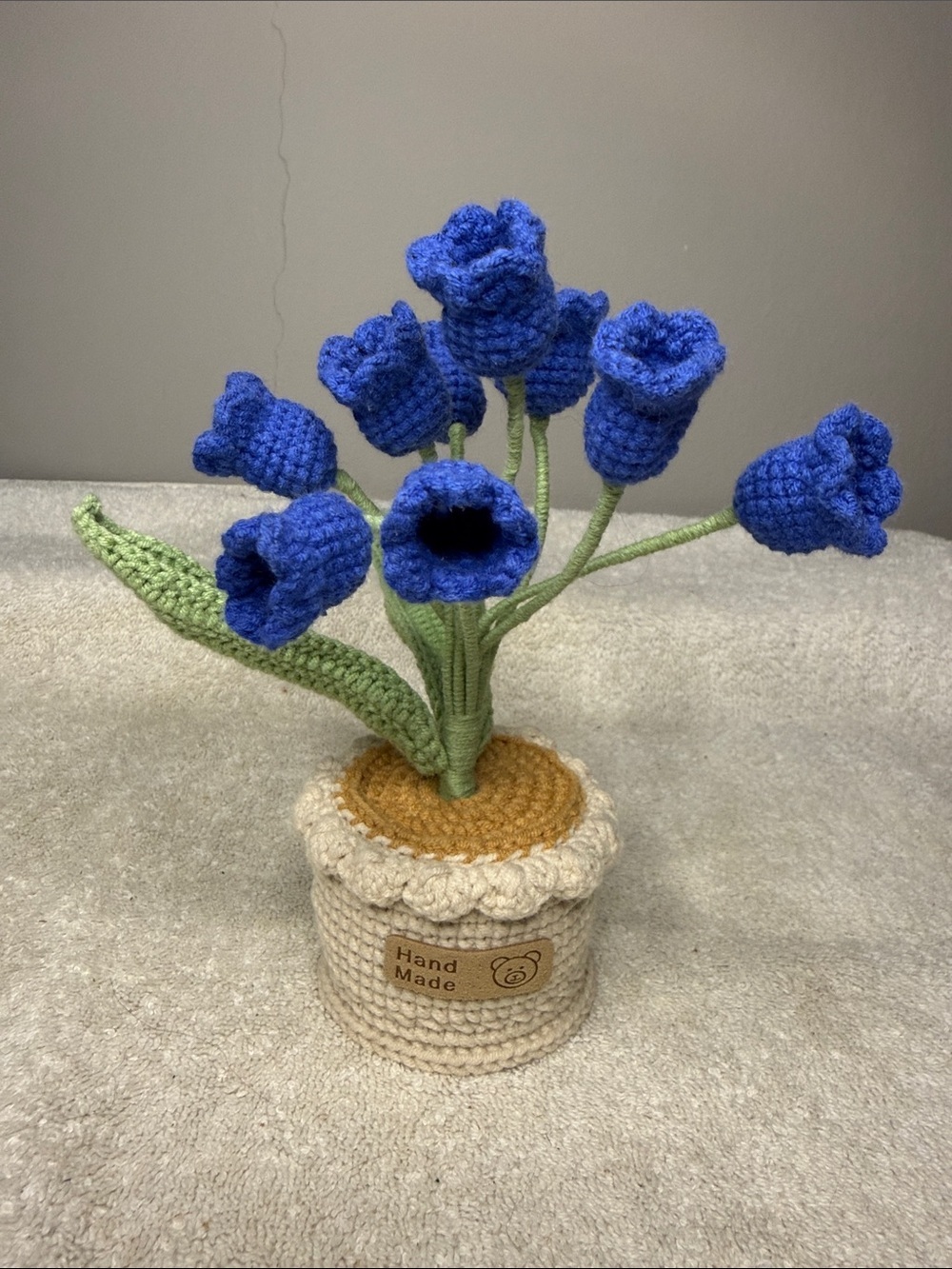 Handmade Crocheted Blue Knot Flowers in Decorative Pot – 8" Tall
